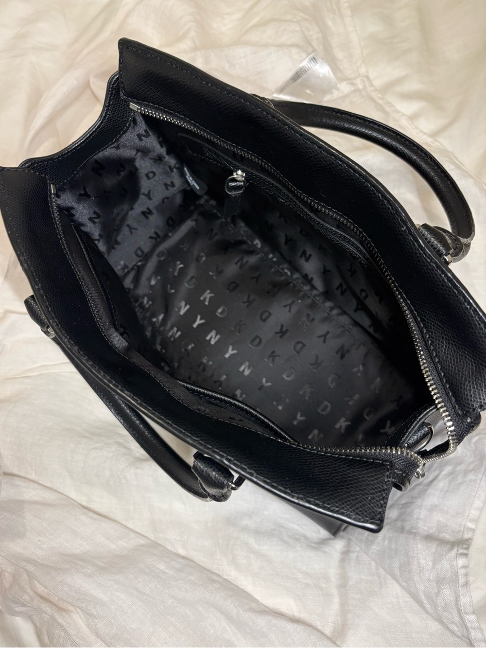 DKNY Black Pebbled Leather Satchel with Top Handles - Picture 4 of 6